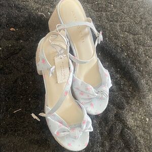 Altar’d state Women's Floral Wedge Sandals - Light Blue 8.5